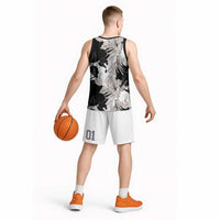 Black White Monotone Tropical Flowers Pattern Basketball Jersey LT01 - Polynesian Pride
