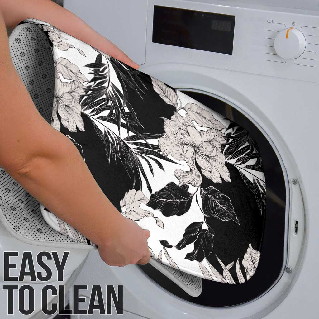 Black White Monotone Tropical Flowers Pattern Bathroom Set - Polynesian Pride