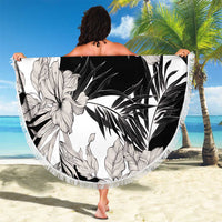 Black White Monotone Tropical Flowers Pattern Beach Blanket LT01 - Polynesian Pride