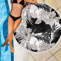 Black White Monotone Tropical Flowers Pattern Beach Blanket LT01 - Polynesian Pride