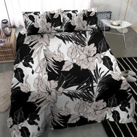 Black White Monotone Tropical Flowers Pattern Bedding Set - Polynesian Pride