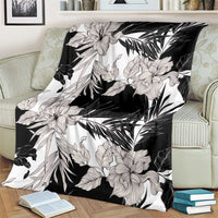 Black White Monotone Tropical Flowers Pattern Blanket - Polynesian Pride