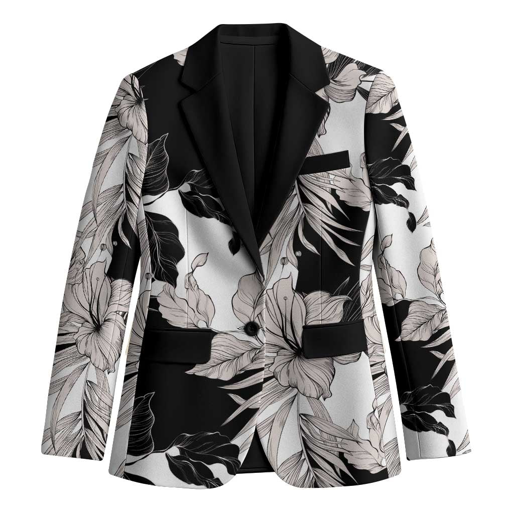 Black White Monotone Tropical Flowers Pattern Blazer LT01 Unisex Black - Polynesian Pride