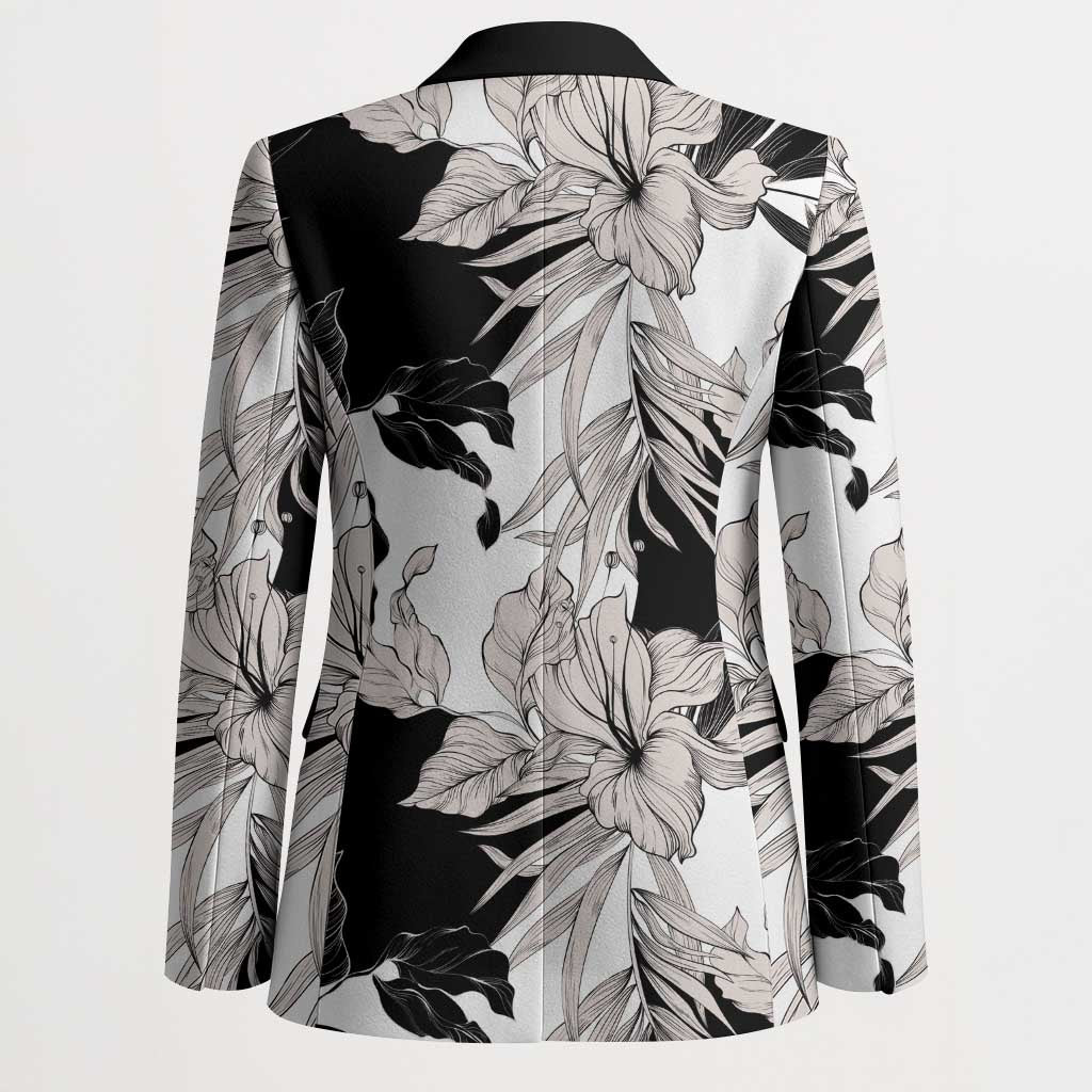 Black White Monotone Tropical Flowers Pattern Blazer LT01 - Polynesian Pride
