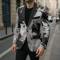 Black White Monotone Tropical Flowers Pattern Blazer LT01 - Polynesian Pride