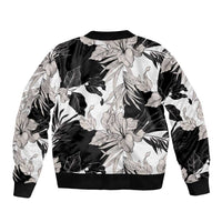 Black White Monotone Tropical Flowers Pattern Bomber Jacket - Polynesian Pride