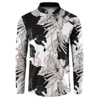 Black White Monotone Tropical Flowers Pattern Button Sweatshirt LT01 Black - Polynesian Pride