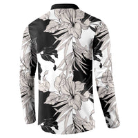 Black White Monotone Tropical Flowers Pattern Button Sweatshirt LT01 - Polynesian Pride