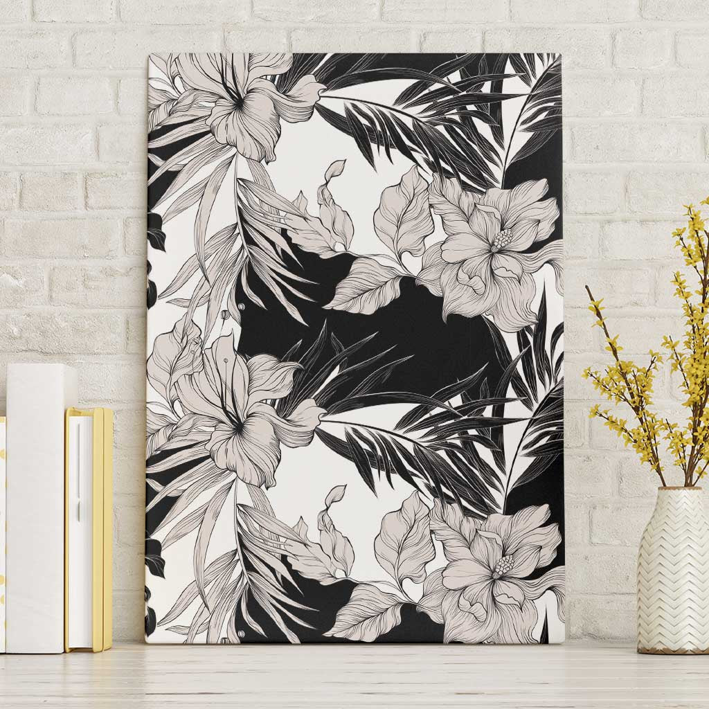 Black White Monotone Tropical Flowers Pattern Canvas Wall Art LT01 Without Frame Black - Polynesian Pride