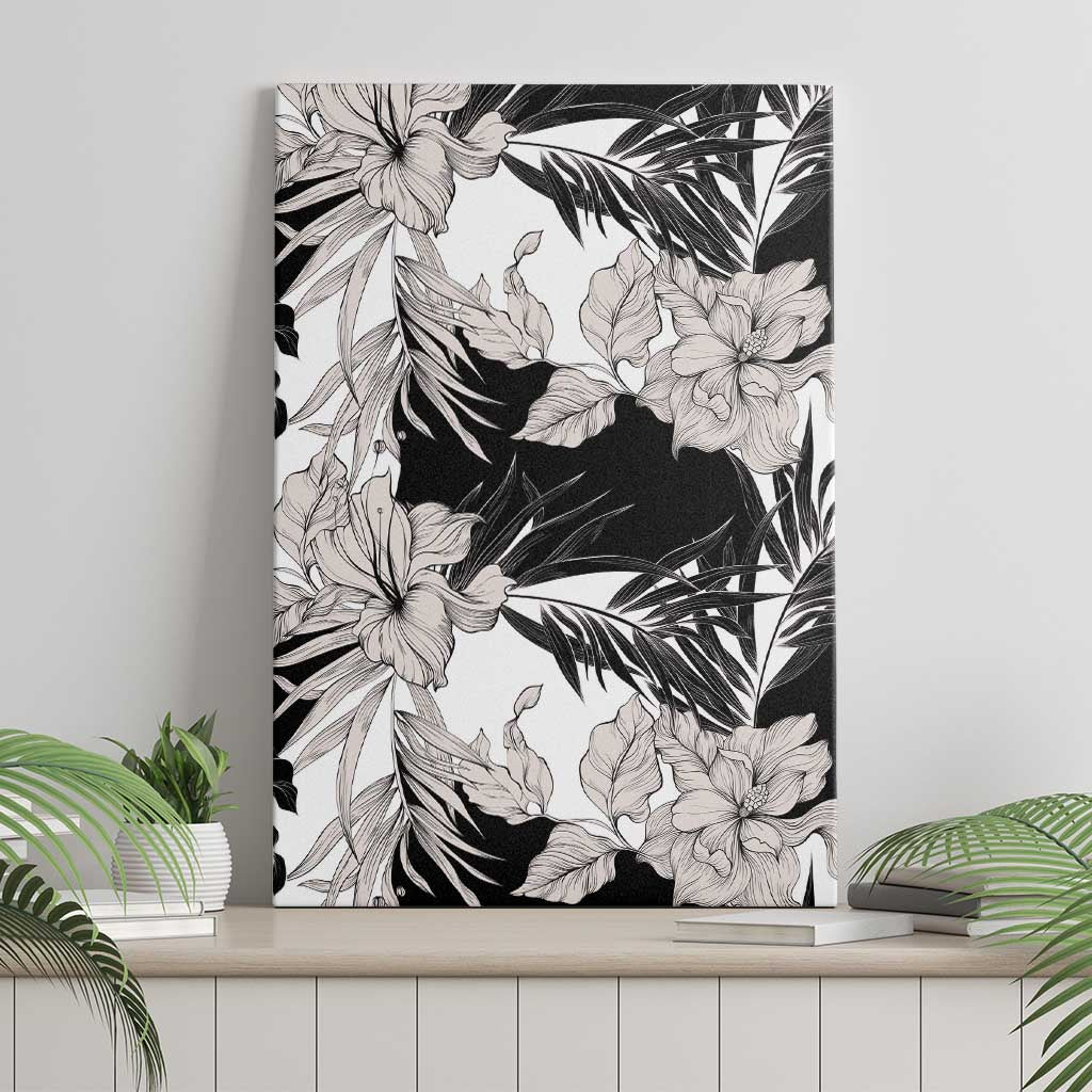 Black White Monotone Tropical Flowers Pattern Canvas Wall Art LT01 - Polynesian Pride