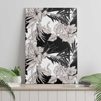 Black White Monotone Tropical Flowers Pattern Canvas Wall Art LT01 - Polynesian Pride