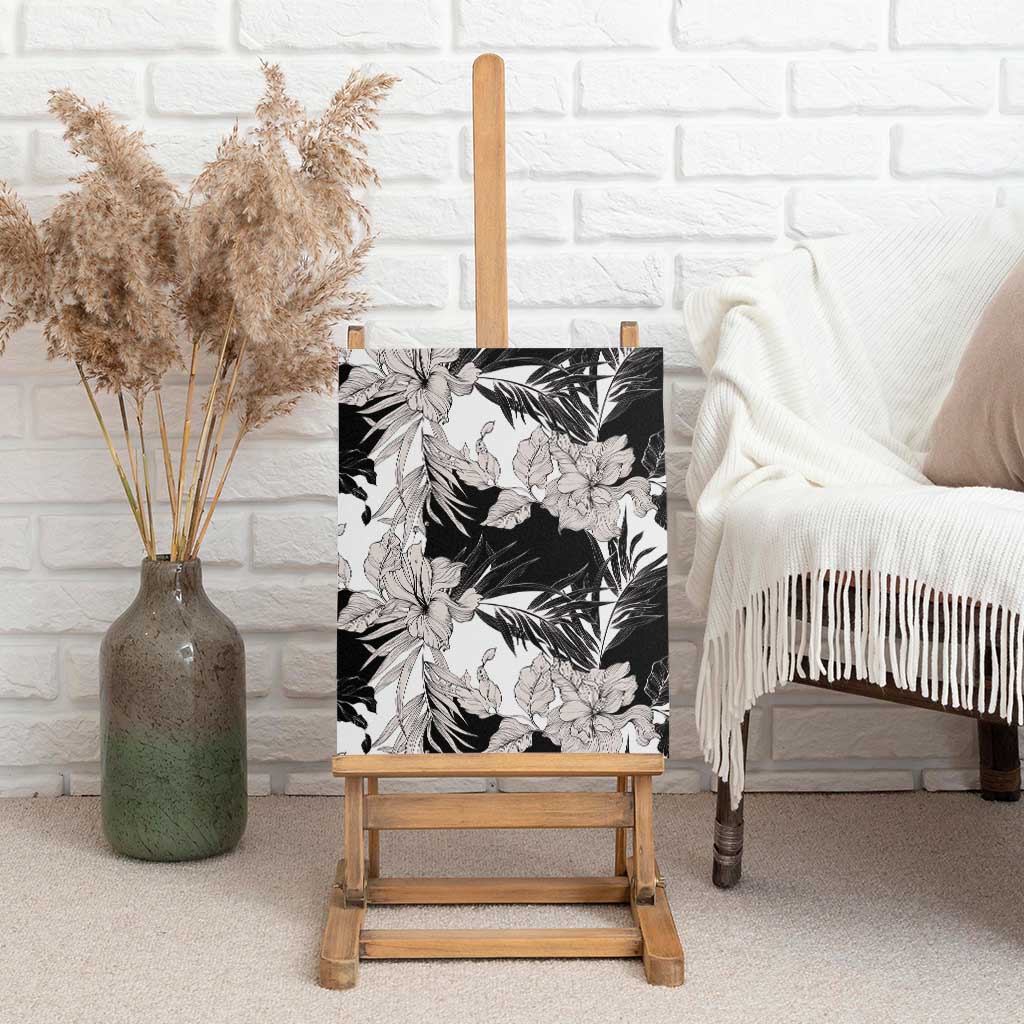 Black White Monotone Tropical Flowers Pattern Canvas Wall Art LT01 - Polynesian Pride