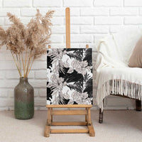 Black White Monotone Tropical Flowers Pattern Canvas Wall Art LT01 - Polynesian Pride