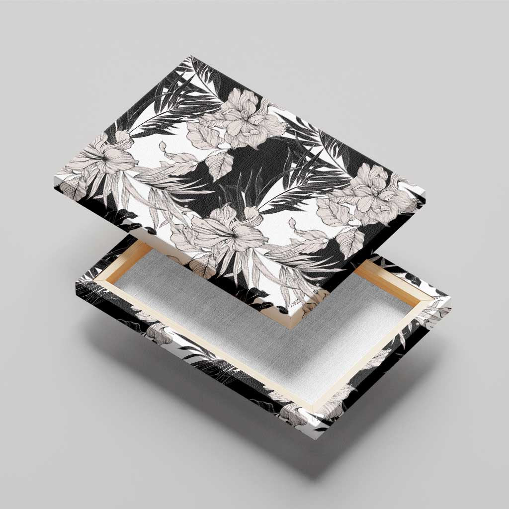 Black White Monotone Tropical Flowers Pattern Canvas Wall Art LT01 - Polynesian Pride