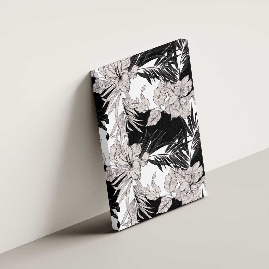Black White Monotone Tropical Flowers Pattern Canvas Wall Art LT01 - Polynesian Pride