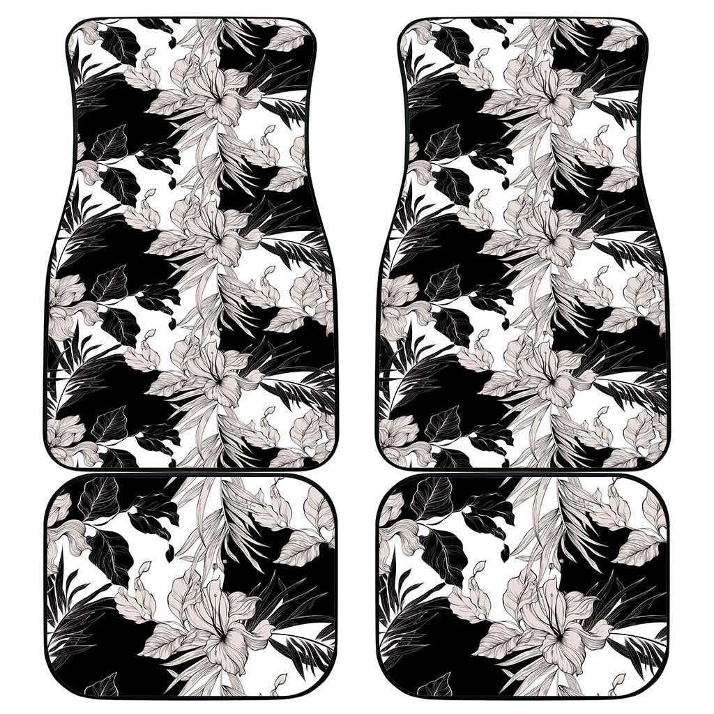 Black White Monotone Tropical Flowers Pattern Car Mats LT01 - Polynesian Pride