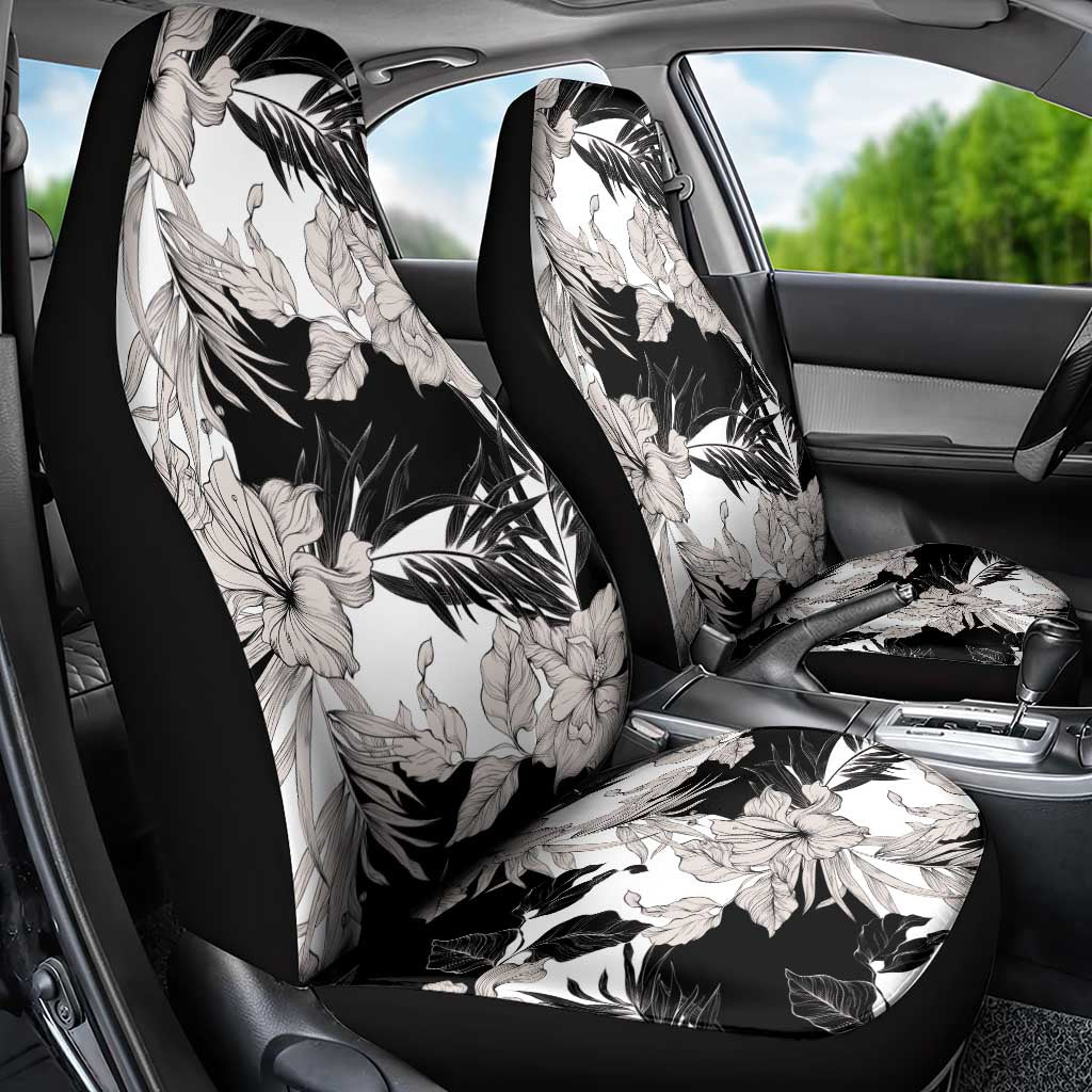 Black White Monotone Tropical Flowers Pattern Car Seat Cover - Polynesian Pride