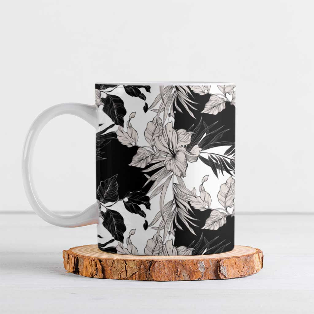 Black White Monotone Tropical Flowers Pattern Ceramic Mug LT01 Black - Polynesian Pride
