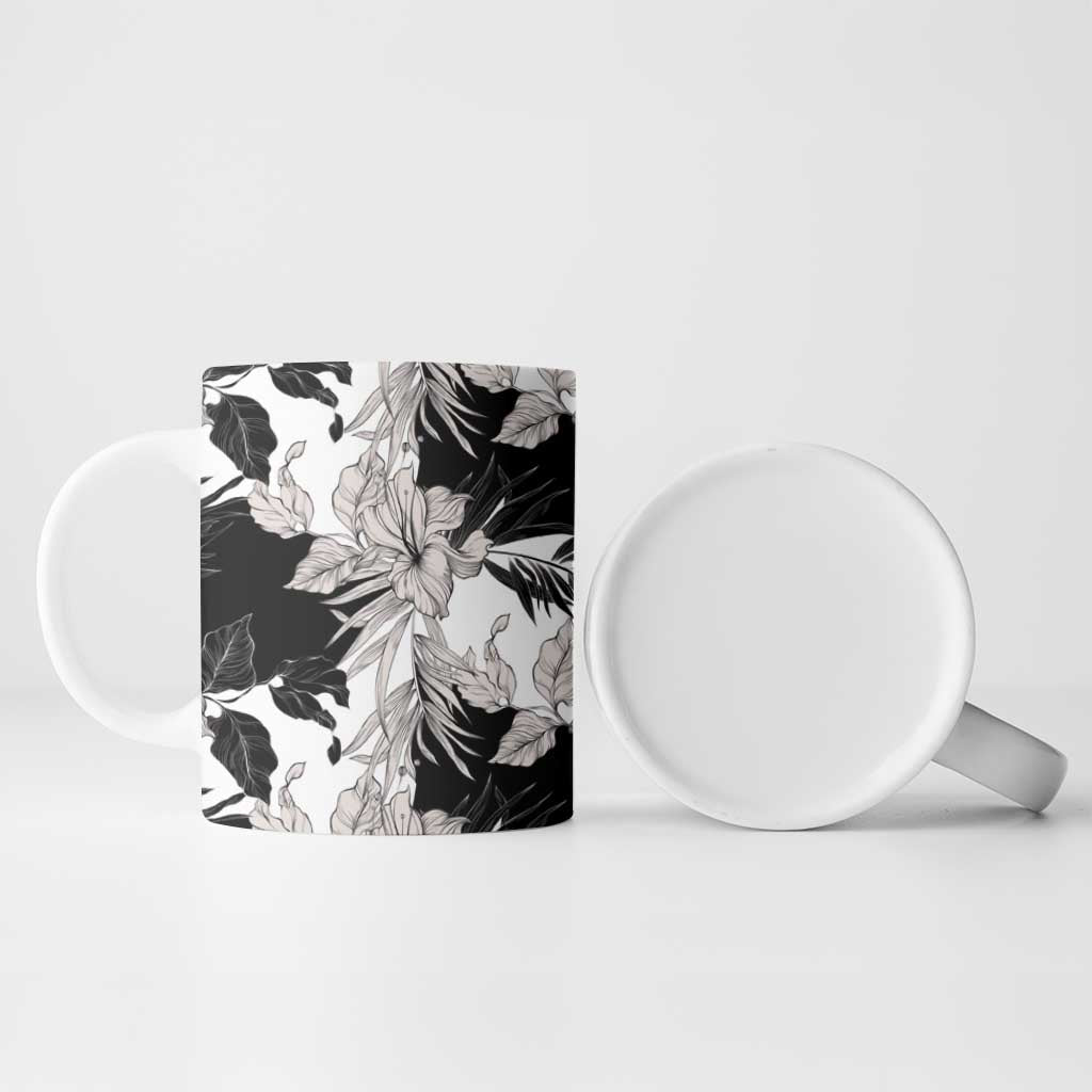 Black White Monotone Tropical Flowers Pattern Ceramic Mug LT01 - Polynesian Pride
