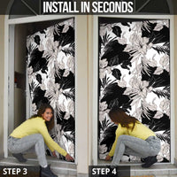 Black White Monotone Tropical Flowers Pattern Door Cover - Polynesian Pride