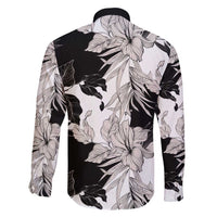 Black White Monotone Tropical Flowers Pattern Family Matching Off Shoulder Maxi Dress and Hawaiian Shirt - Polynesian Pride