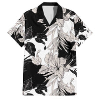 Black White Monotone Tropical Flowers Pattern Family Matching Puletasi and Hawaiian Shirt LT01 Dad's Shirt - Short Sleeve Black - Polynesian Pride