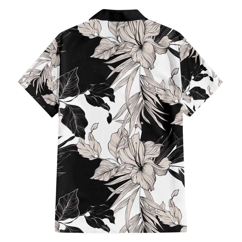 Black White Monotone Tropical Flowers Pattern Family Matching Puletasi and Hawaiian Shirt LT01 - Polynesian Pride