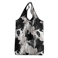 Black White Monotone Tropical Flowers Pattern Grocery Bag - Polynesian Pride