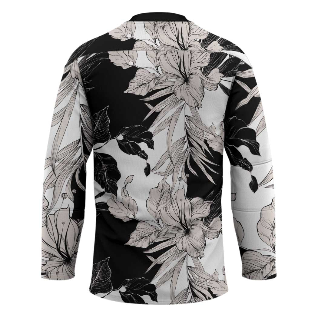 Black White Monotone Tropical Flowers Pattern Hockey Jersey LT01 - Polynesian Pride