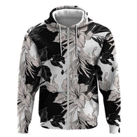Black White Monotone Tropical Flowers Pattern Hoodie - Polynesian Pride