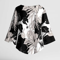 Black White Monotone Tropical Flowers Pattern Kimono Sleeve Blouse LT01 - Polynesian Pride