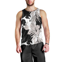 Black White Monotone Tropical Flowers Pattern Men Tank Top - Polynesian Pride