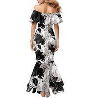 Black White Monotone Tropical Flowers Pattern Mermaid Dress - Polynesian Pride