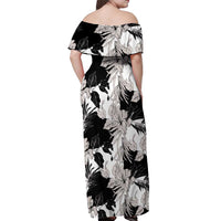 Black White Monotone Tropical Flowers Pattern Off Shoulder Maxi Dress - Polynesian Pride