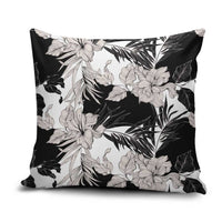 Black White Monotone Tropical Flowers Pattern Pillow Cover - Polynesian Pride