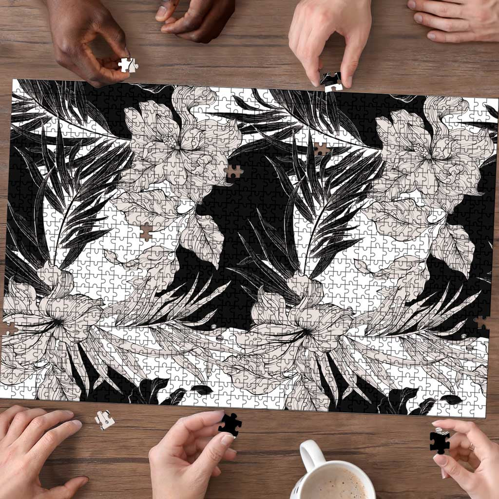 Black White Monotone Tropical Flowers Pattern Puzzle LT01 - Polynesian Pride
