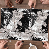 Black White Monotone Tropical Flowers Pattern Puzzle LT01 - Polynesian Pride