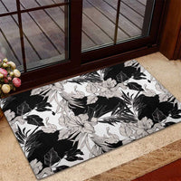 Black White Monotone Tropical Flowers Pattern Rubber Doormat LT01 - Polynesian Pride