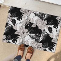Black White Monotone Tropical Flowers Pattern Rubber Doormat LT01 - Polynesian Pride