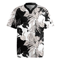 Black White Monotone Tropical Flowers Pattern Rugby Jersey LT01 Black - Polynesian Pride
