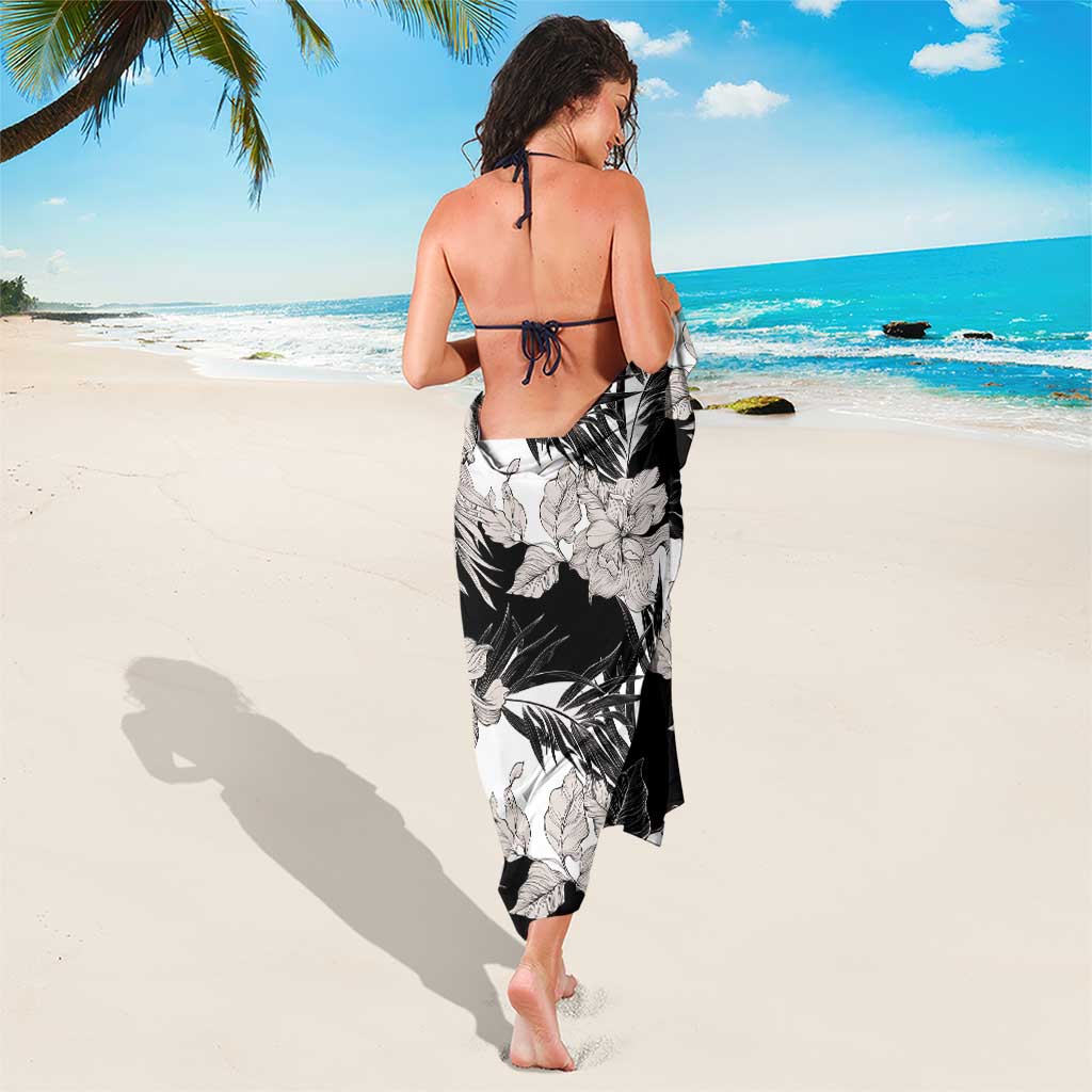 Black White Monotone Tropical Flowers Pattern Sarong - Polynesian Pride