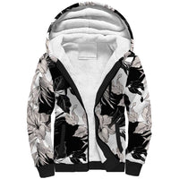 Black White Monotone Tropical Flowers Pattern Sherpa Hoodie LT01 Unisex Black - Polynesian Pride