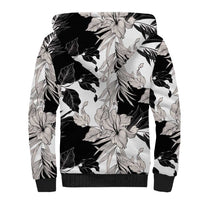 Black White Monotone Tropical Flowers Pattern Sherpa Hoodie LT01 - Polynesian Pride