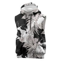 Black White Monotone Tropical Flowers Pattern Sleeveless Hoodie LT01 Black - Polynesian Pride