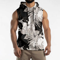 Black White Monotone Tropical Flowers Pattern Sleeveless Hoodie LT01 - Polynesian Pride