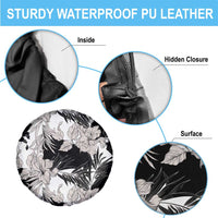 Black White Monotone Tropical Flowers Pattern Spare Tire Cover - Polynesian Pride