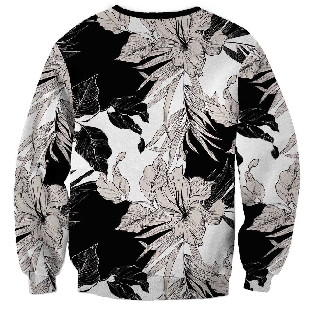 Black White Monotone Tropical Flowers Pattern Sweatshirt LT01 - Polynesian Pride