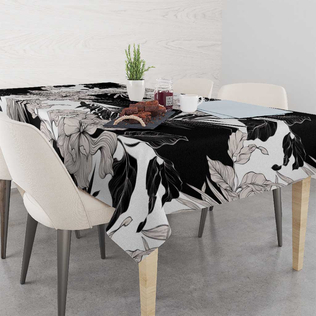 Black White Monotone Tropical Flowers Pattern Tablecloth - Polynesian Pride