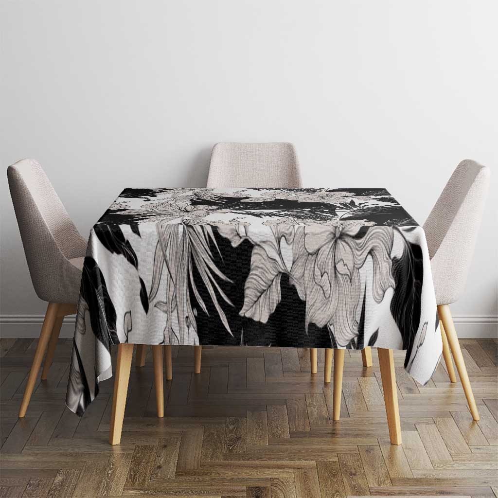 Black White Monotone Tropical Flowers Pattern Tablecloth - Polynesian Pride