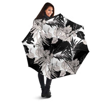 Black White Monotone Tropical Flowers Pattern Umbrella - Polynesian Pride